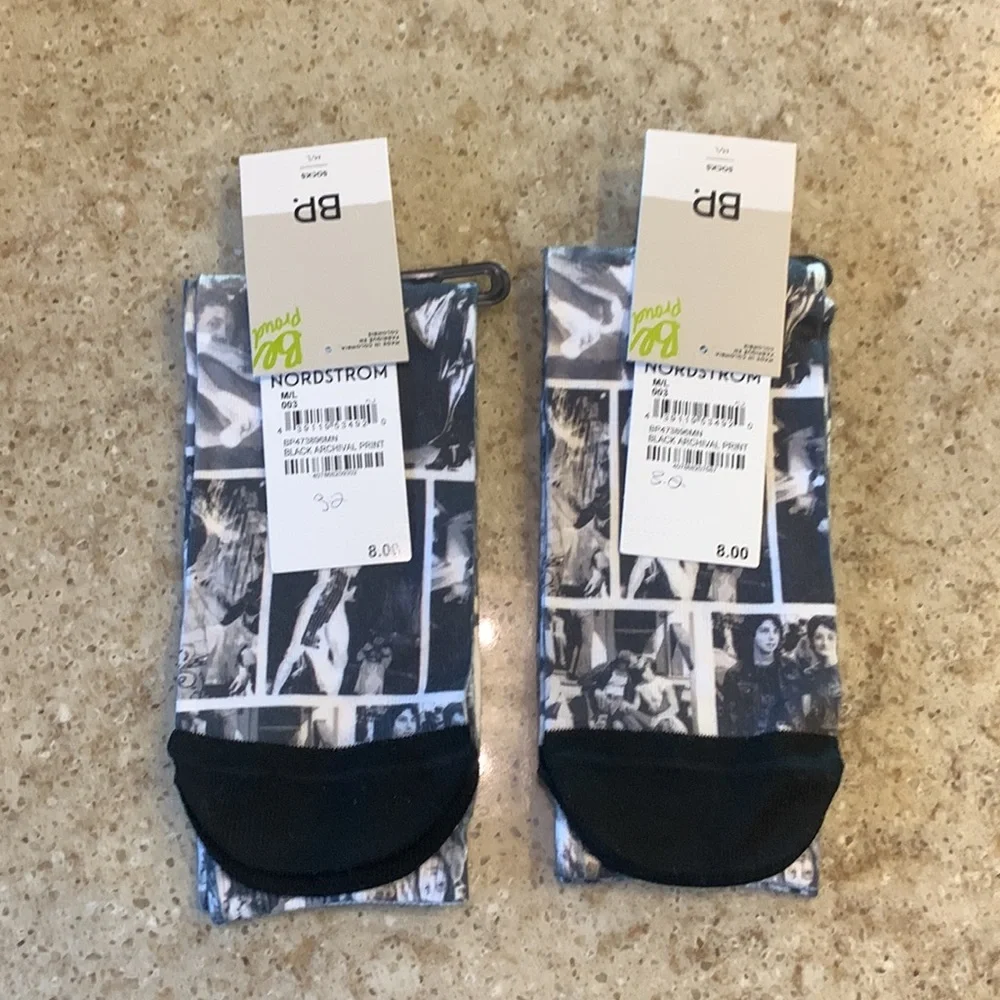 NWT 2 Pair BP. Brand Black Archival Print Socks from Nordstrom